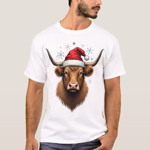 T-shirt Modèle de Noël de vache Highland vintage avec le S