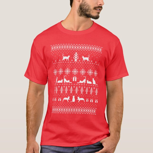 T-shirt Modèle de pull de Noël pour fille Kitty Cat (Devant)