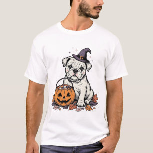T-shirt Modèle de pumpkin bulldog Halloween gravé vintage_