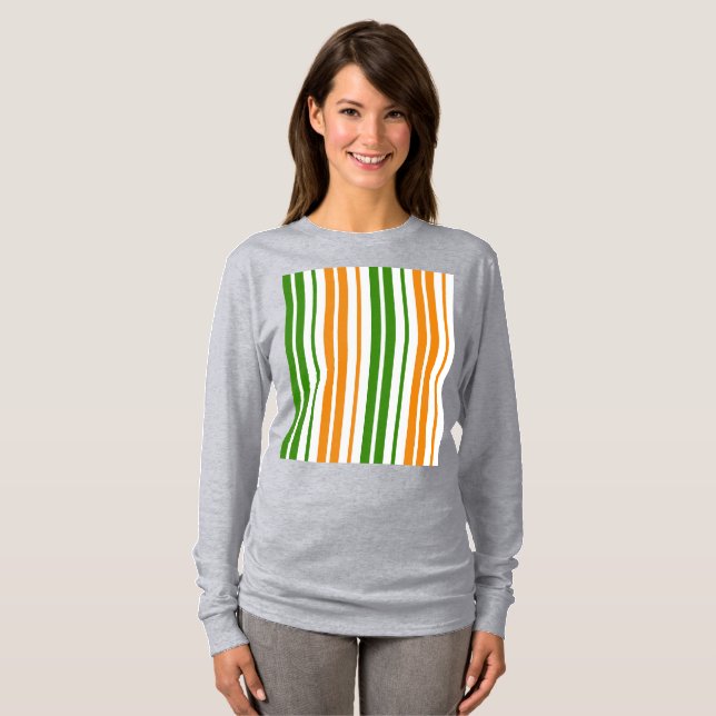 T-shirt Modèle de rayures verticales orange vert blanc (Devant entier)