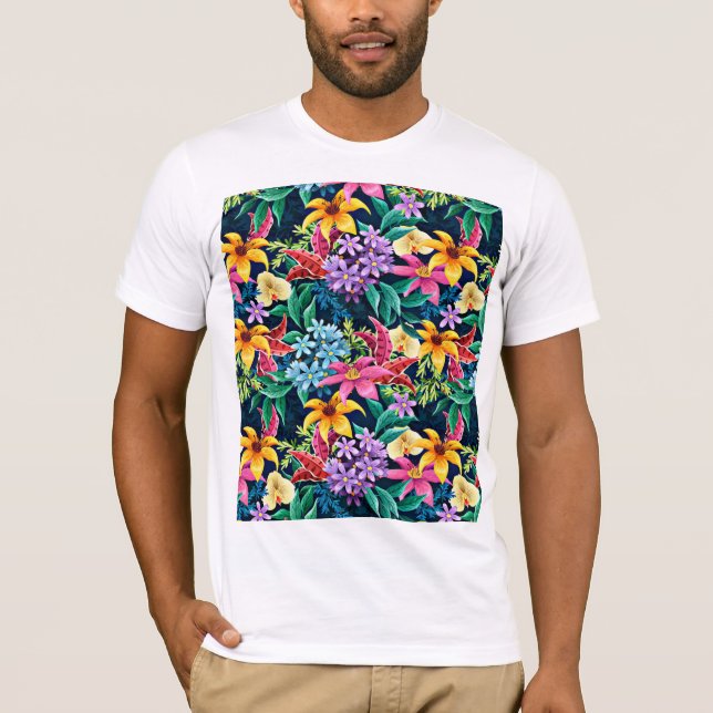 T-shirt Modèle floral exotique peint à la main-23001 (Devant)