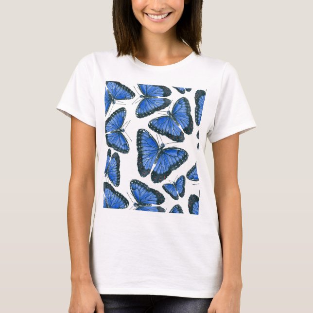 T-shirt Modèle motif de papillon bleu morpho (Devant)