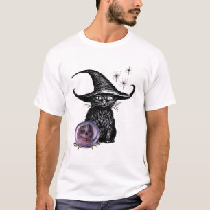T-shirt Modèle Mystique de Chat Noir et Chapeau de Sorcièr