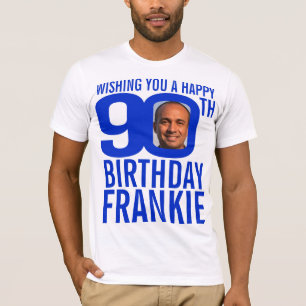 T-shirt modèle photo de nom personnalisé bleu 90e annive