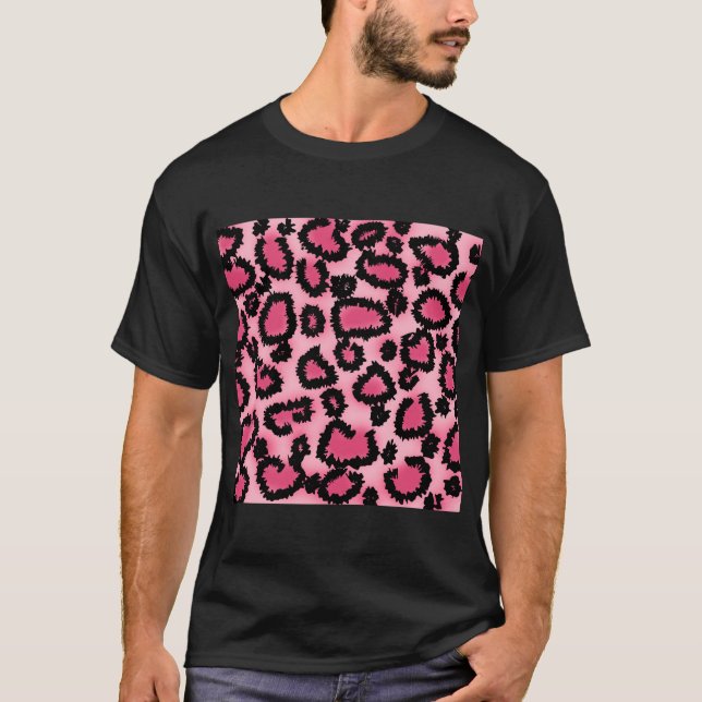 T-shirt Modèle rose et noir d'empreinte de léopard (Devant)
