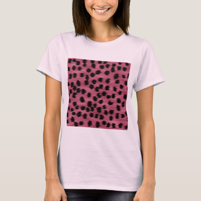 T-shirt Modèle rose et noir d'impression de guépard (Devant)