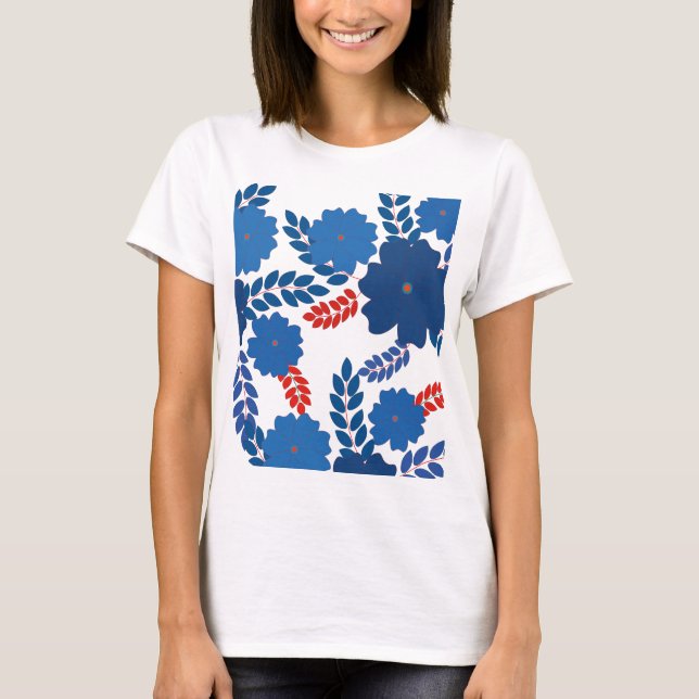 T-shirt Modèle vectoriel simple de fleurs bleues (Devant)
