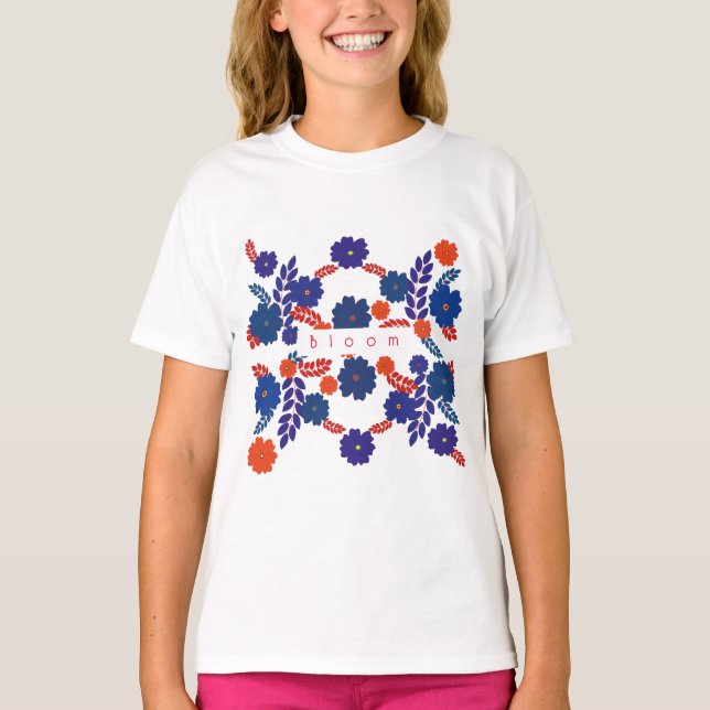 T-shirt Modèle vectoriel simple de fleurs bleues (Devant)