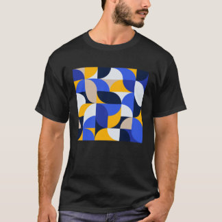 T-shirt Modern Abstract Arcs Pattern Blue Yellow Tessellat