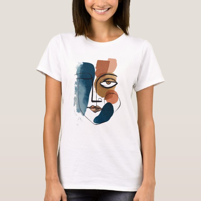 T-shirt Modern Abstract Geometric Face Boho Line Art (Devant)