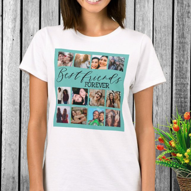 T-shirt Modern Best Friends Turquoise Photo Collage (Créateur téléchargé)