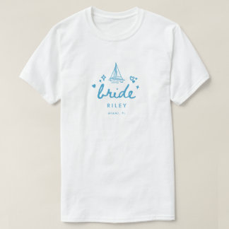 T-shirt Modern Blue Bride's Name Script Lake Bachelorette