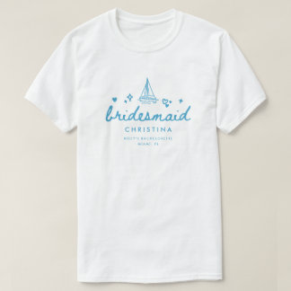 T-shirt Modern Bridesmaid Blue Script Lake Bachelorette