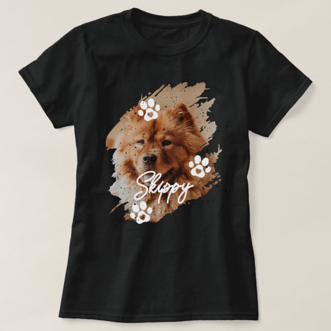 T-shirt Modern Brushstroke Pet Dog Photo & Name (Design devant)