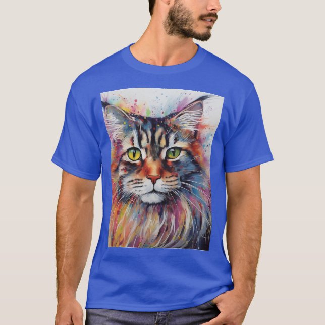 T-shirt Modern Colorful Maine Coon Cat Art (Devant)