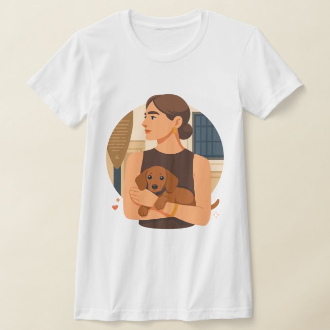 T-shirt Modern Dog Mom Aesthetic With Cute Puppy (Poser)