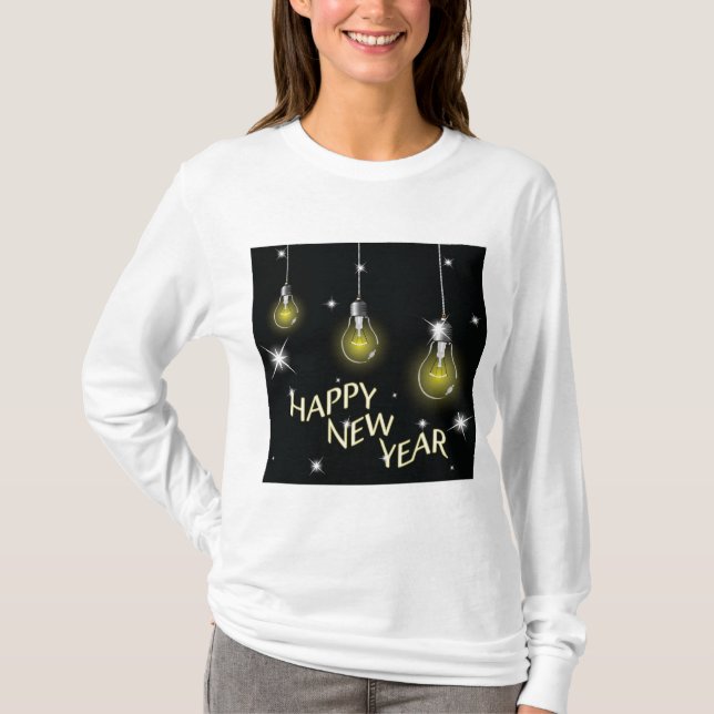 T-shirt Modern Glowing Light Bulbs Happy New Year (Devant)