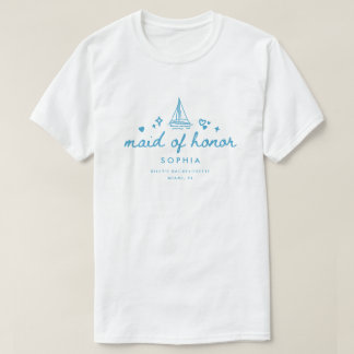 T-shirt Modern Maid of Honor Blue Script Lake Bachelorette