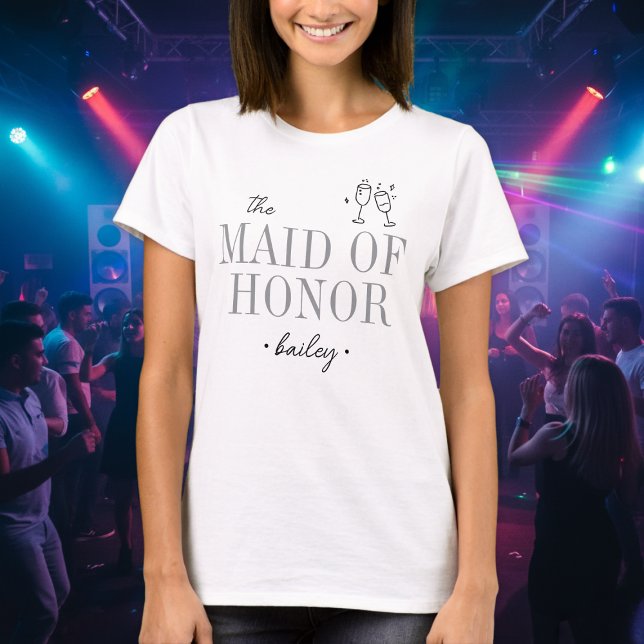 T-shirt Modern Minimalist Maid Honor Script Bachelorette (Créateur téléchargé)