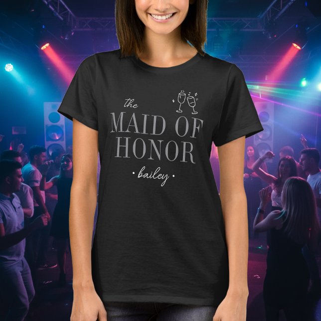 T-shirt Modern Minimalist Maid Honor Script Bachelorette (Créateur téléchargé)