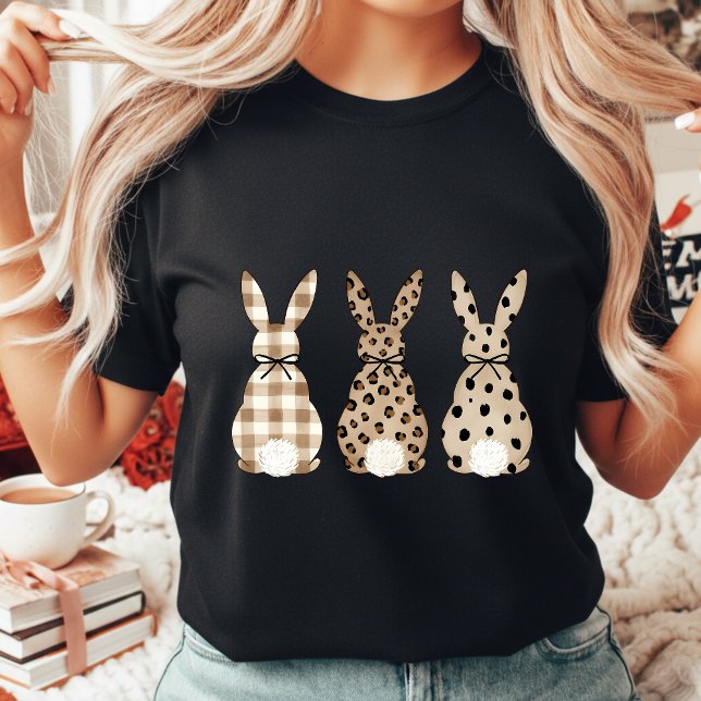 T-shirt Modern Neutral Easter Bunny Leopard Print Gingham (Créateur téléchargé)