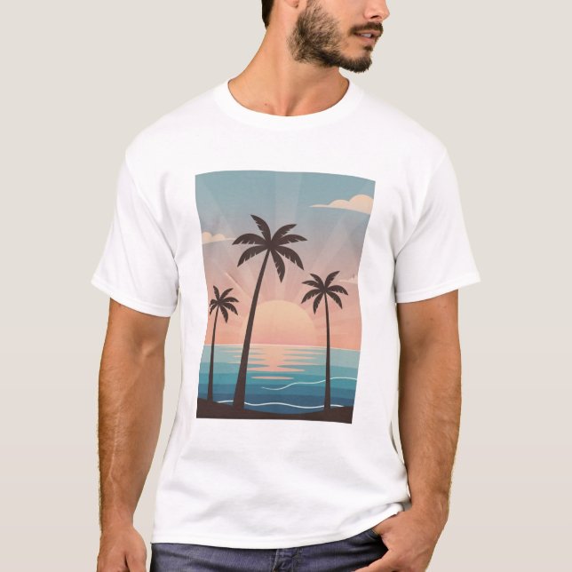 T-shirt Modern Palm Tree Sunset Aesthetic Lifestyle  (Devant)