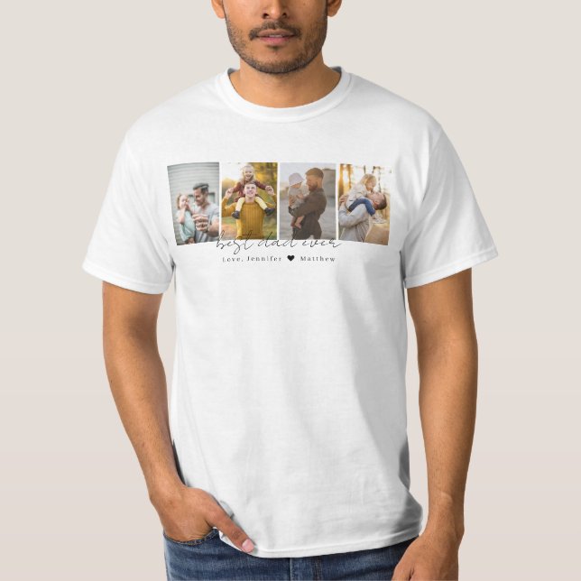 T-shirt Moderne Best Papa Ever 4 Photos Collage Personnali (Devant)