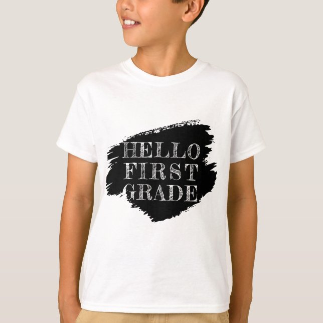T-shirt Moderne Bonjour Enfants de première année Noir et  (Devant)