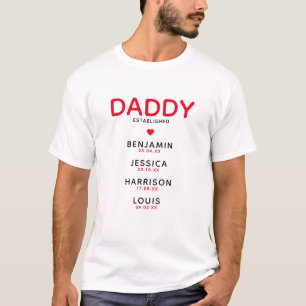 T-shirt Moderne Custom Daddy Est. Noms et dates de naissan