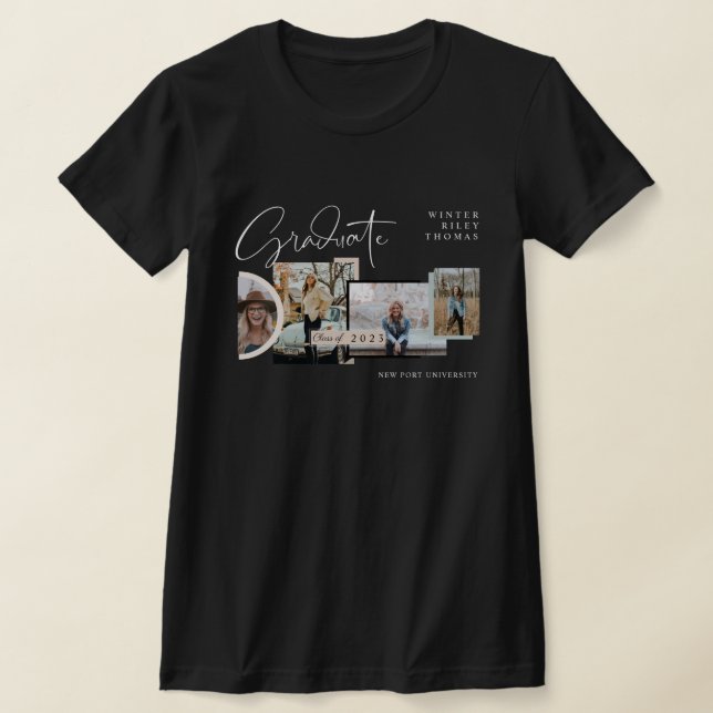 T-shirt Moderne Design Graduation Quatre Photo Collage Gra (Poser)