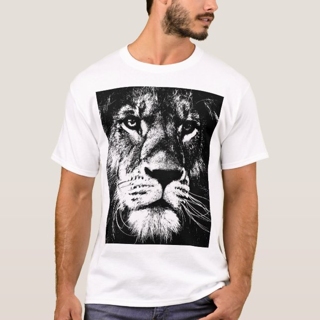 T-shirt Moderne Elégant Pop Art Lion Visage Modèle Mens (Devant)