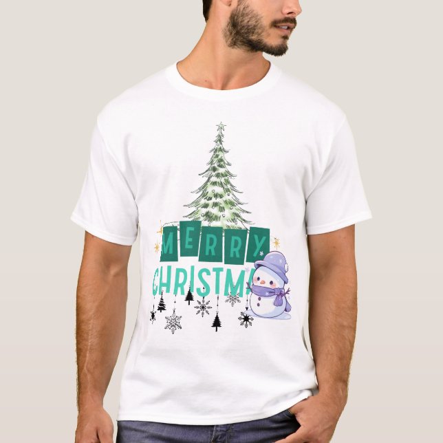 T-shirt Moderne esthétique mignon Snowman & Turquoise Joye (Devant)