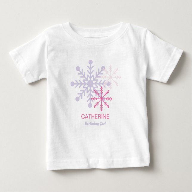 T-Shirt Moderne Flocons de Neige Rose Hiver Oneder (Devant)
