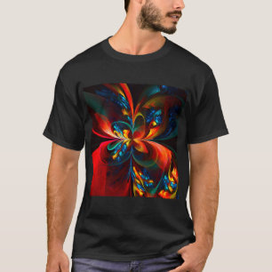 T-shirt Moderne Floral Abstrait Art Orange Bleu Motif #14