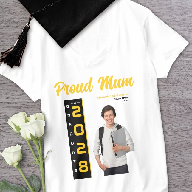 T-shirt Moderne Gold Black Graduation Photo Fier maman (Créateur téléchargé)