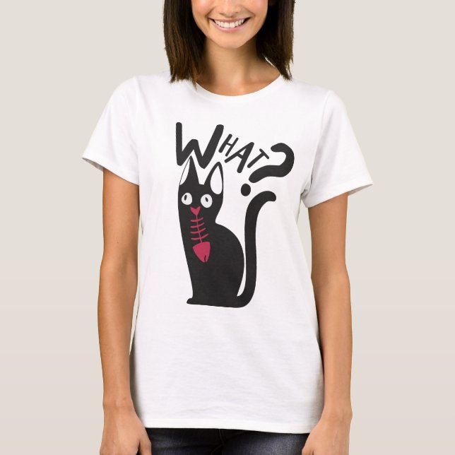 T-shirt Moderne Maman Chat Noir Blanc Rouge Blague Dessin  (Devant)