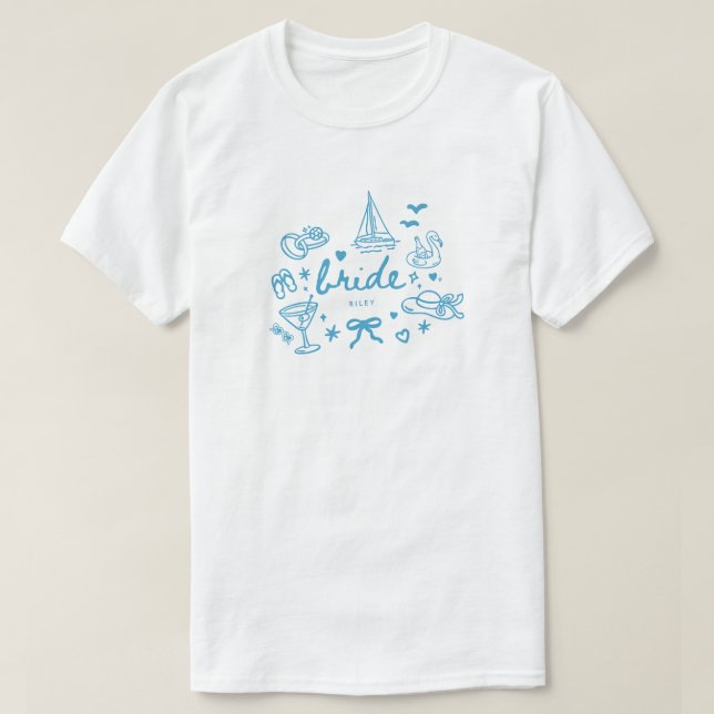 T-shirt Moderne Mariée De Mariage De Lac Bleu Script Nom P (Design devant)