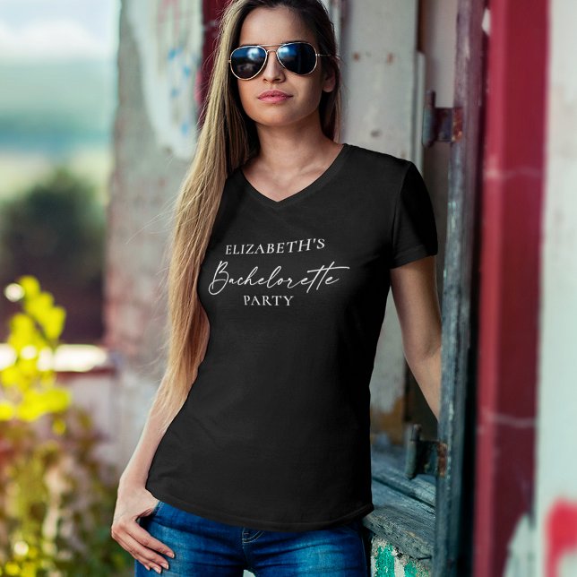T-shirt Moderne minimaliste calligraphie Encre Bachelorett (Customize to change your personalized text size or text style. Many colors of shirts to choose from.)