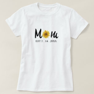 T-shirt Moderne Nouvelle maman Fleur Date de naissance