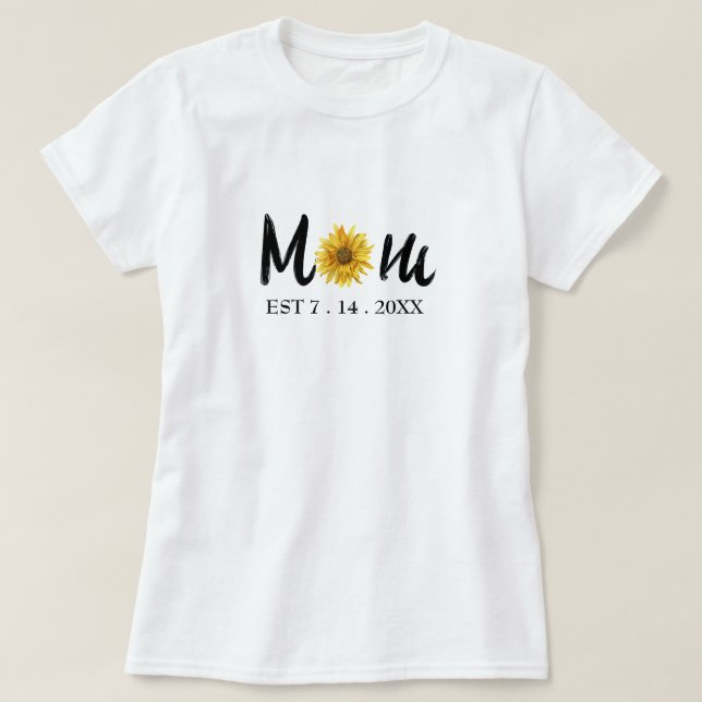 T-shirt Moderne Nouvelle maman Fleur Date de naissance (Design devant)