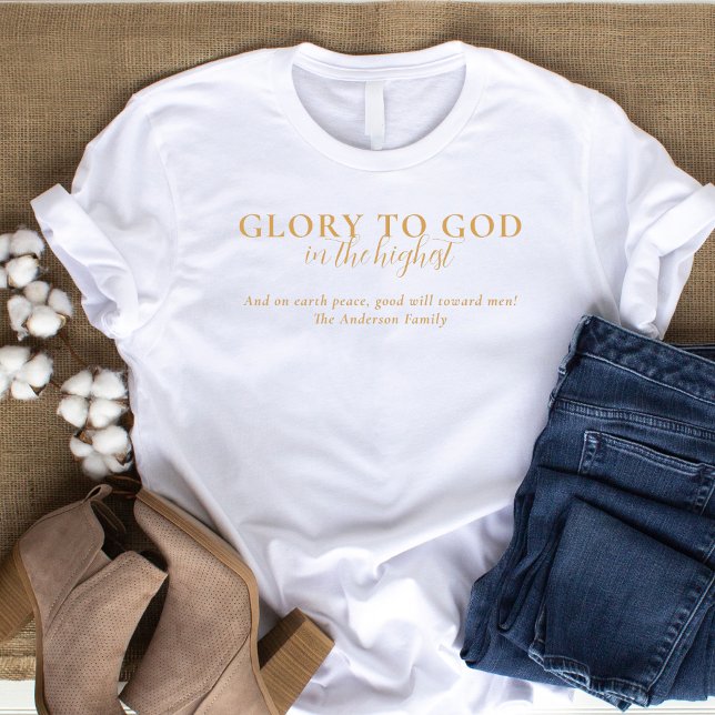 T-shirt Moderne Religieux Chrétien Fondé sur la Foi Or Bla (Christianfaith-based t-shirt with Bible verse Luke 2:14 "Glory to God in the Highest")