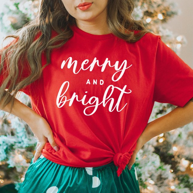 T-shirt Moderne Rouge Noël Femme Joyeux et Lumineux (Créateur téléchargé)