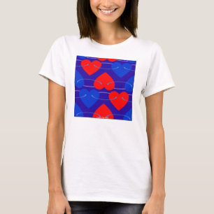 T-SHIRT MODES FEMMES - COEURS ROUGE ET BLEU SUR BLANC