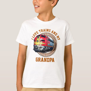 T-shirt Modifier le nom Texte J'aime Trains & Grand-père 