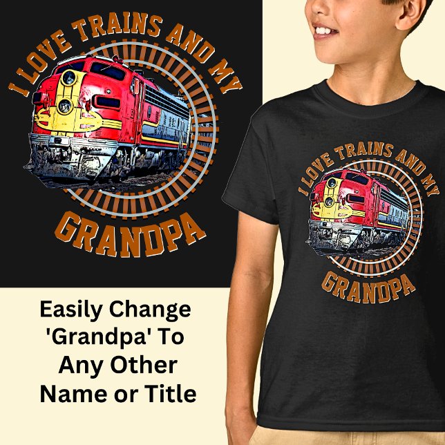 T-shirt Modifier le nom Texte J'aime Trains & Grand-père D (Créateur téléchargé)