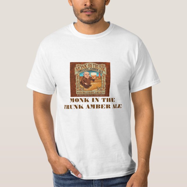 T-SHIRT MOINE DANS LA BIÈRE ANGLAISE D'AMBRE DE TRONC (Devant)