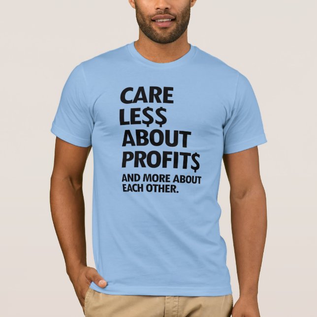 T-SHIRT MOINS DE SOINS EN PROFITS (Devant)