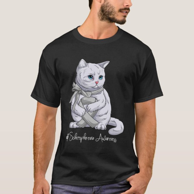 T-shirt Mois de sensibilisation à la schizophrénie Chat au (Devant)