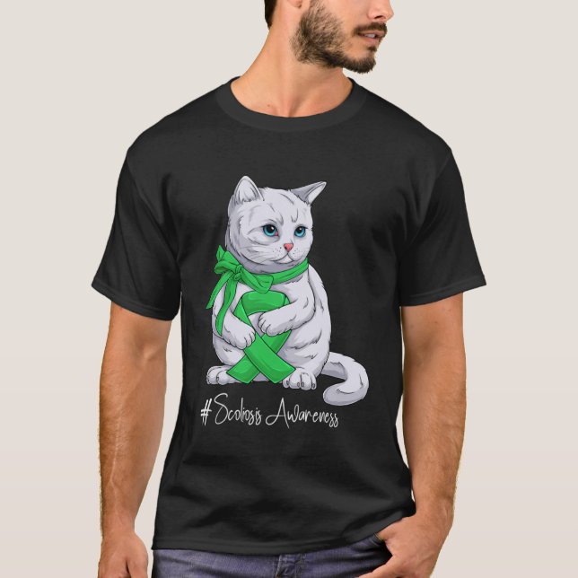 T-shirt Mois de sensibilisation à la Scoliose Chat au ruba (Devant)