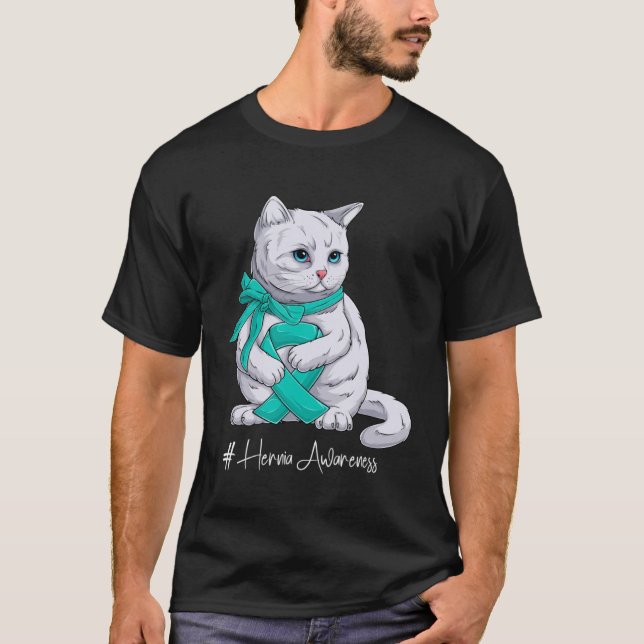 T-shirt Mois de sensibilisation à l'hernie Chat au ruban T (Devant)